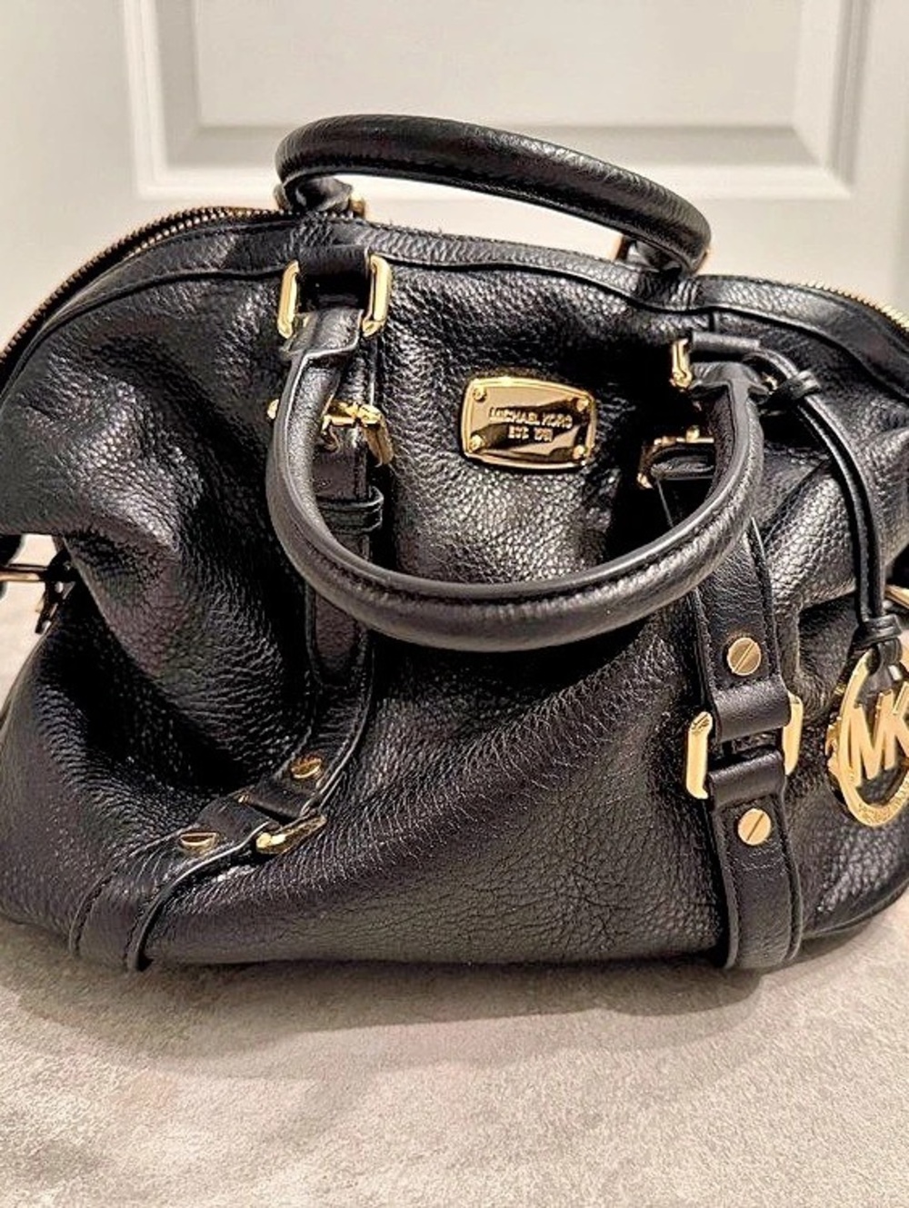 Michael Kors Astor Large Studded Leather Satchel Black